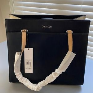 NWT *RARE* Calvin Klein Leo Black/White/Beige Colorblock Tote
